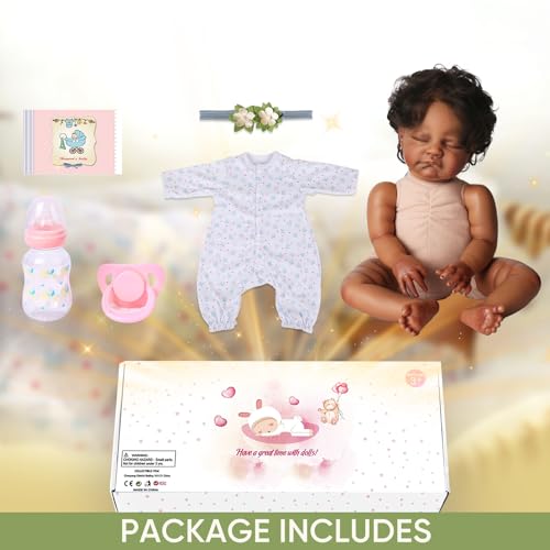 Black 20-Inch Sleeping Newborn Baby Dolls with Weighted Cloth Body and Curly Hair G296