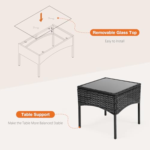 3 Pieces Wicker Rattan Patio Furniture Set with Cushion and Glass Table N54277