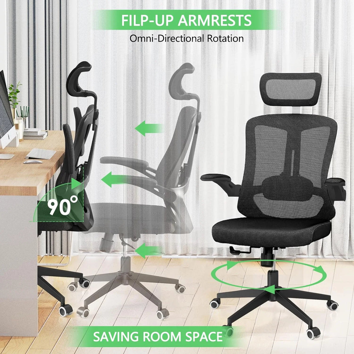 Khaki Ergonomic Mesh Computer Chair with Lumbar Support Y933084