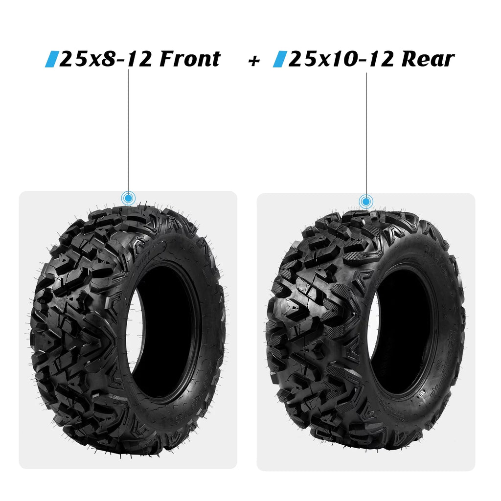 Set of 4 All Terrain ATV UTV Tires, 25x8-12 Front & 25x10-12 Rear, Tubeless A994