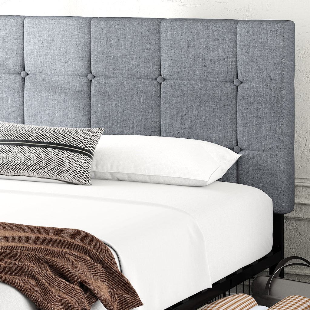 Queen Size Platform Bed Frame with Headboard and 4 Storage Drawers, Dark Grey D638