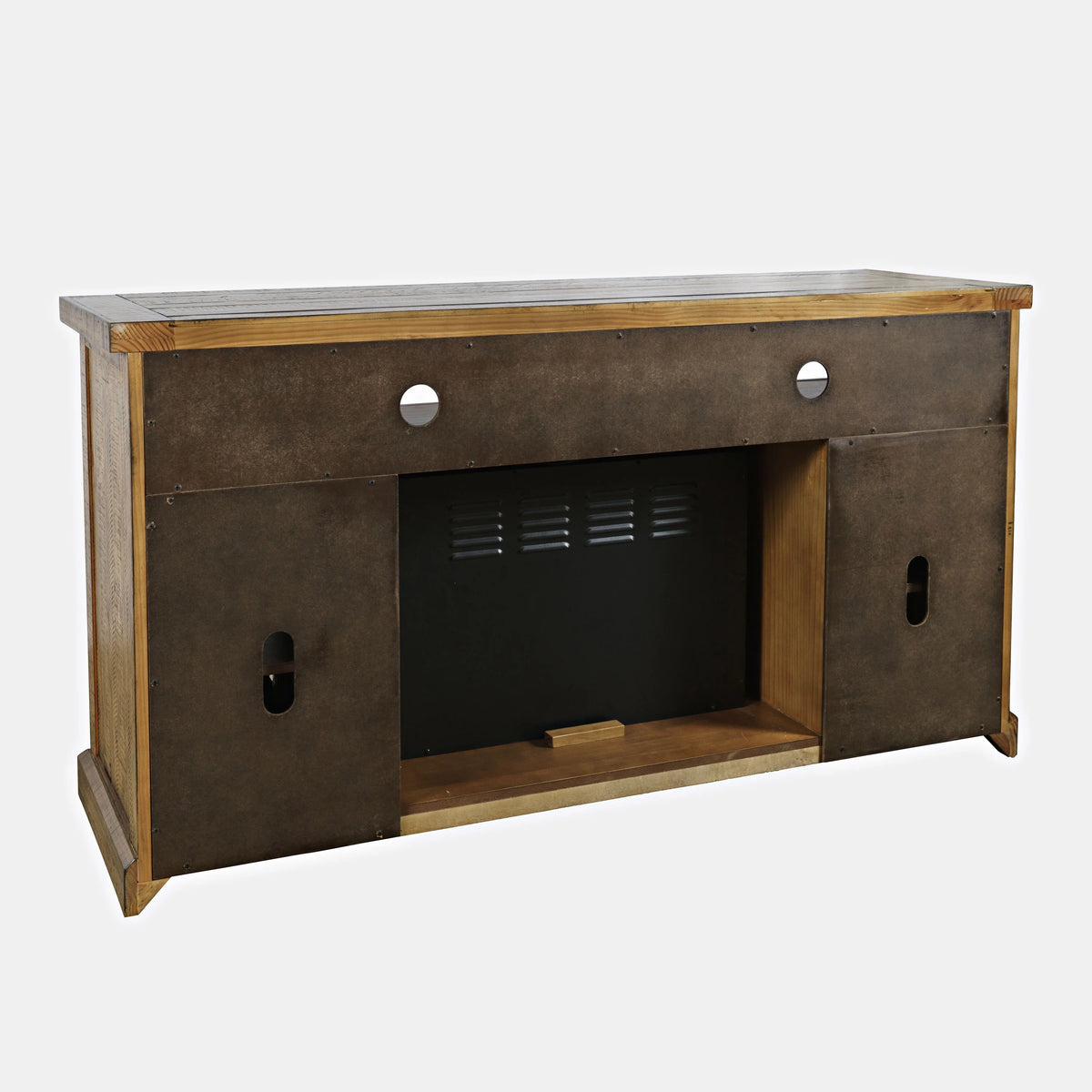 Rustic Solid Pine Storage Console TV Stand with Electric Fireplace Q637178