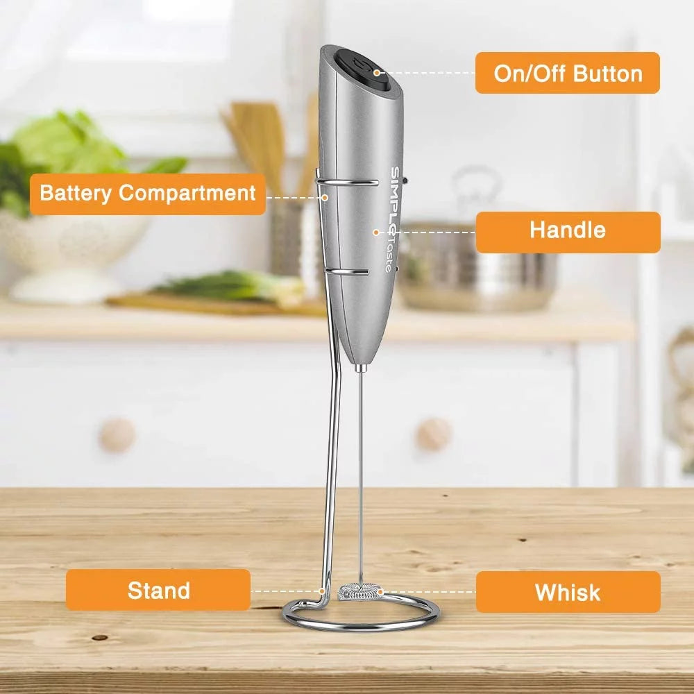 Handheld Battery Operated Milk Frother with Stainless Steel Whisk and Stand Y593225