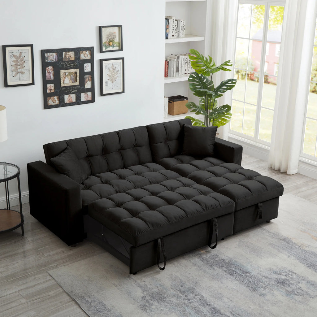 Velvet L Shaped Sleeper Sofa with Storage Chaise N420