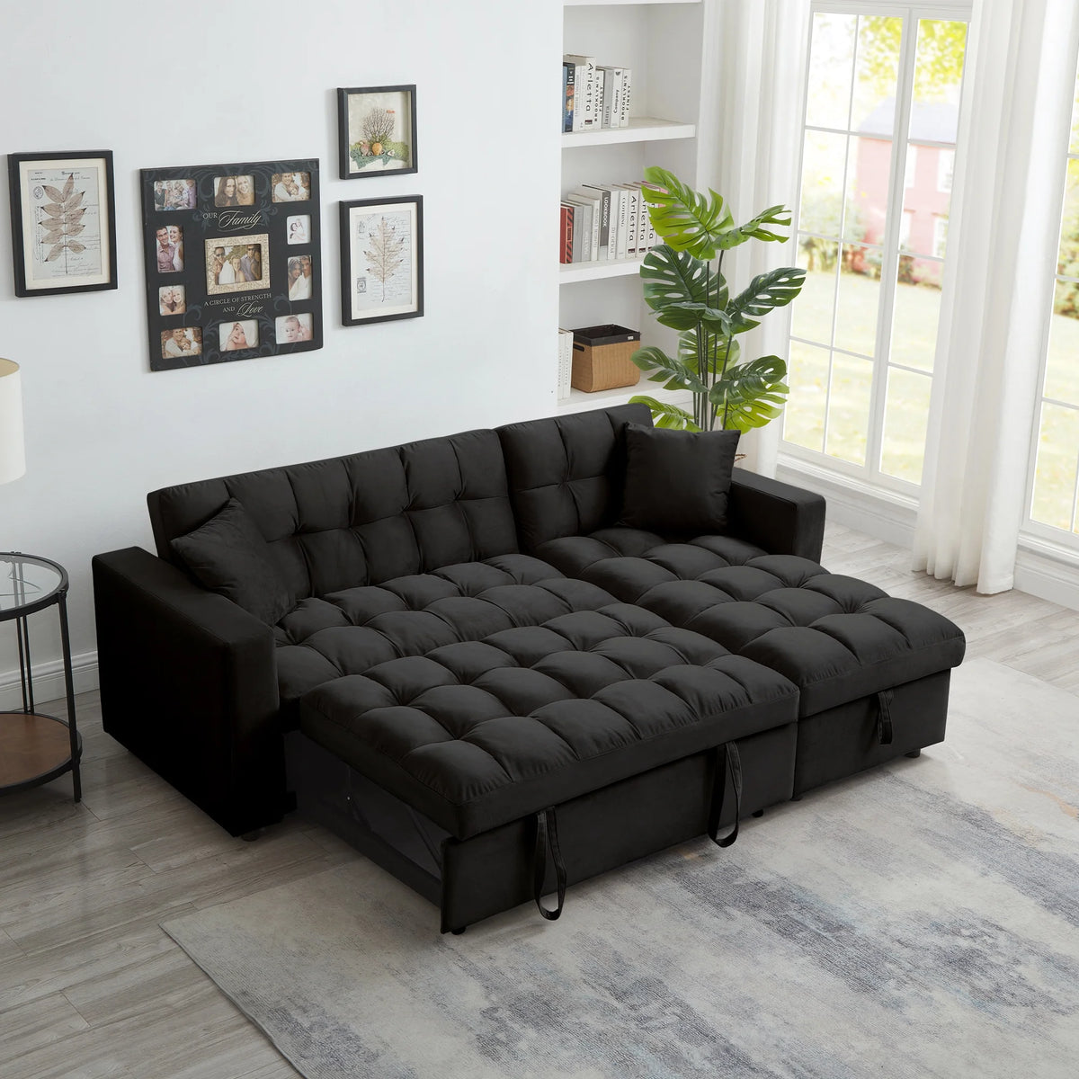 Velvet L Shaped Sleeper Sofa with Storage Chaise N420
