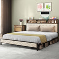 Queen Size Beige Metal Bed Frame with Storage Headboard X95839