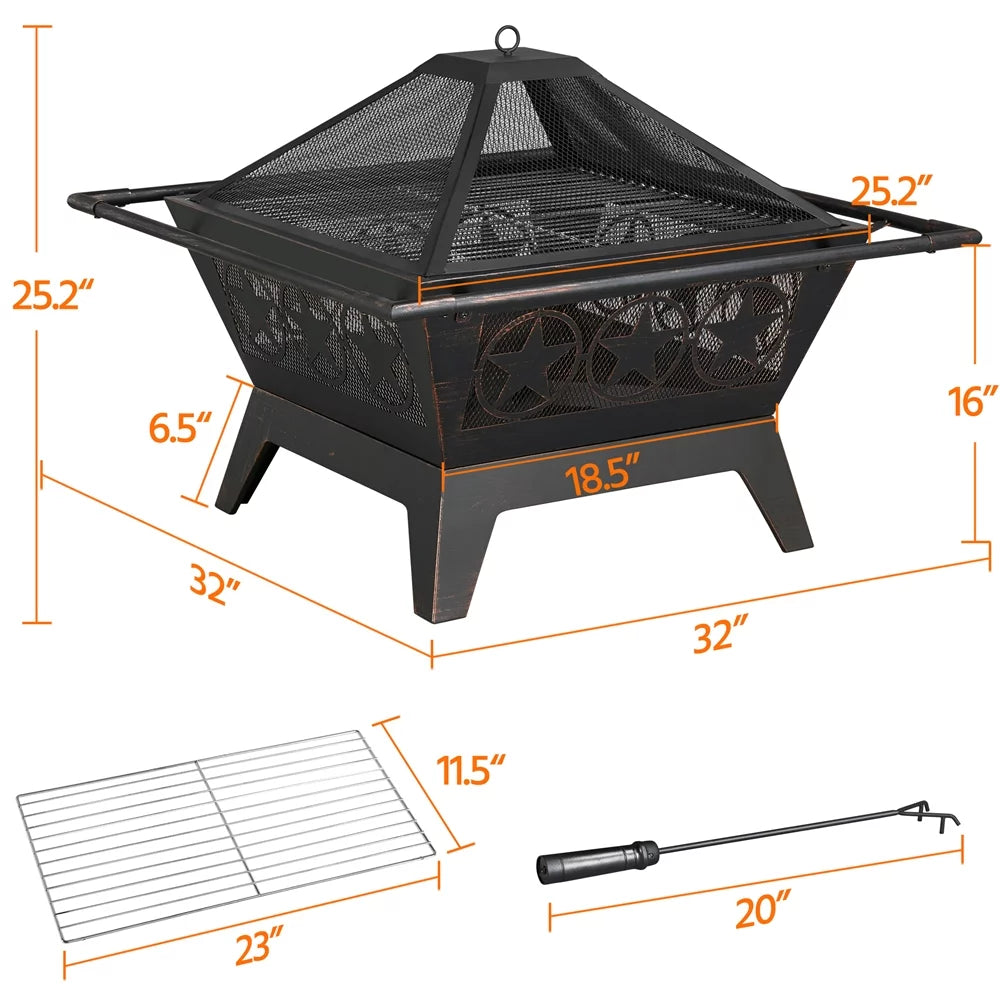 32 Iron Fire Pit with Mesh Cover H319