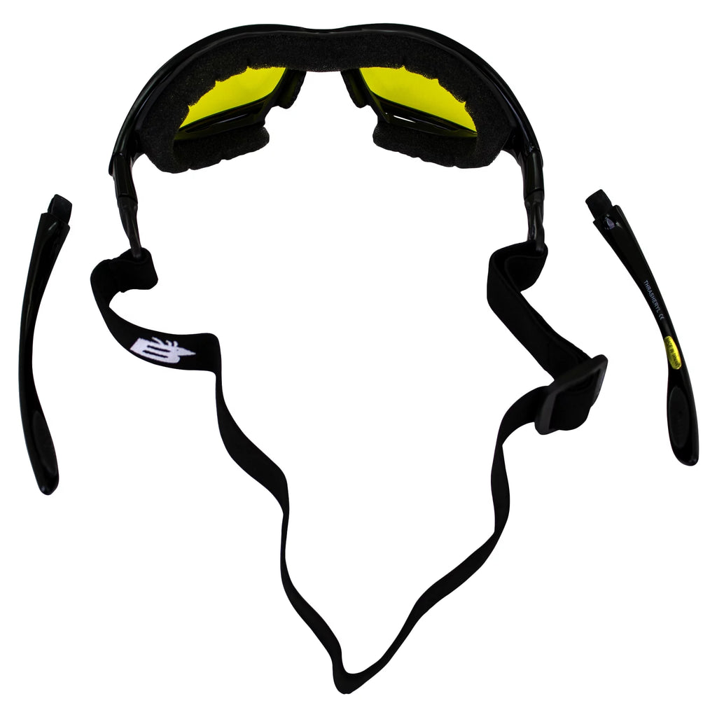 2 Pairs Padded Motorcycle Glasses Convertible to Goggles Shatterproof UV400 Black P4701