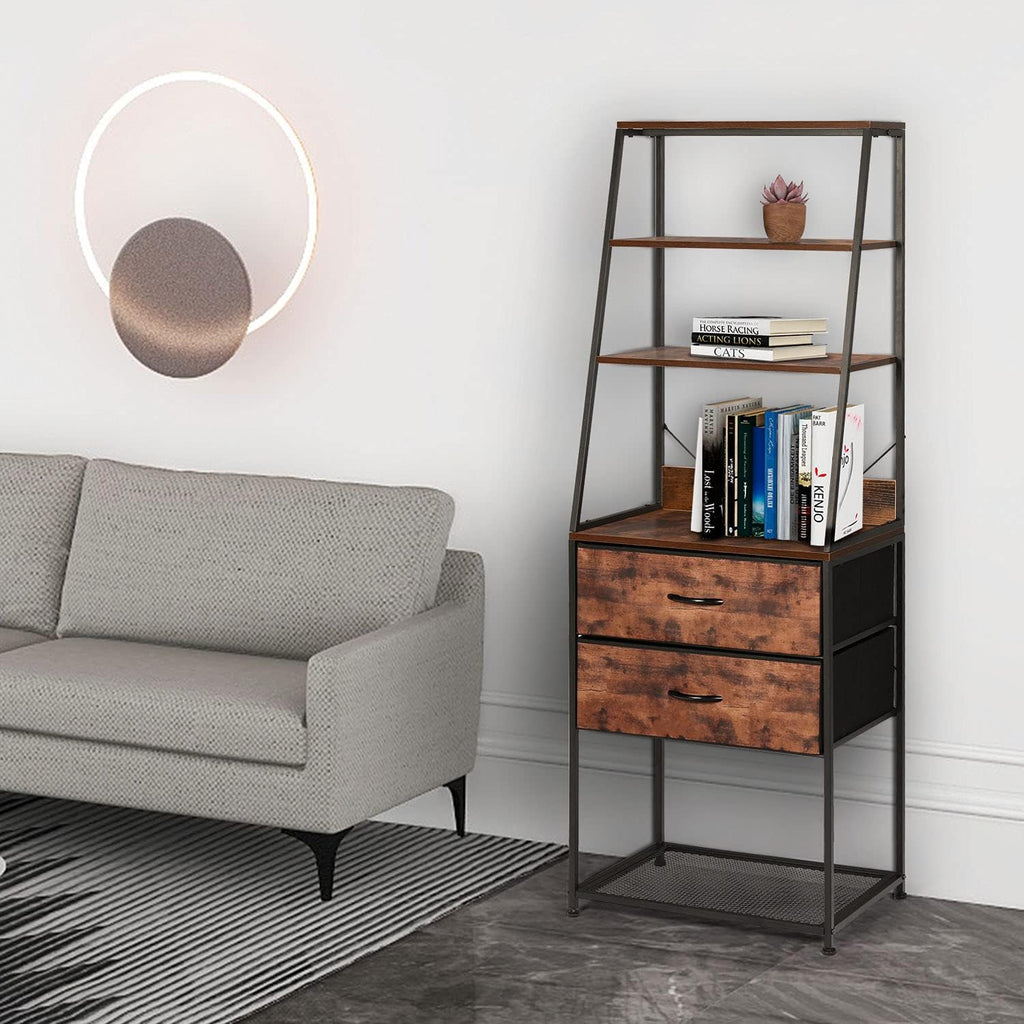 4-Tier Bookshelf with 2 Drawers Wood Metal Frame X109554