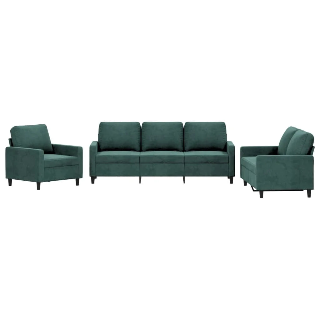 Dark Green Velvet 3 Piece Sofa Set with Cushions F54666