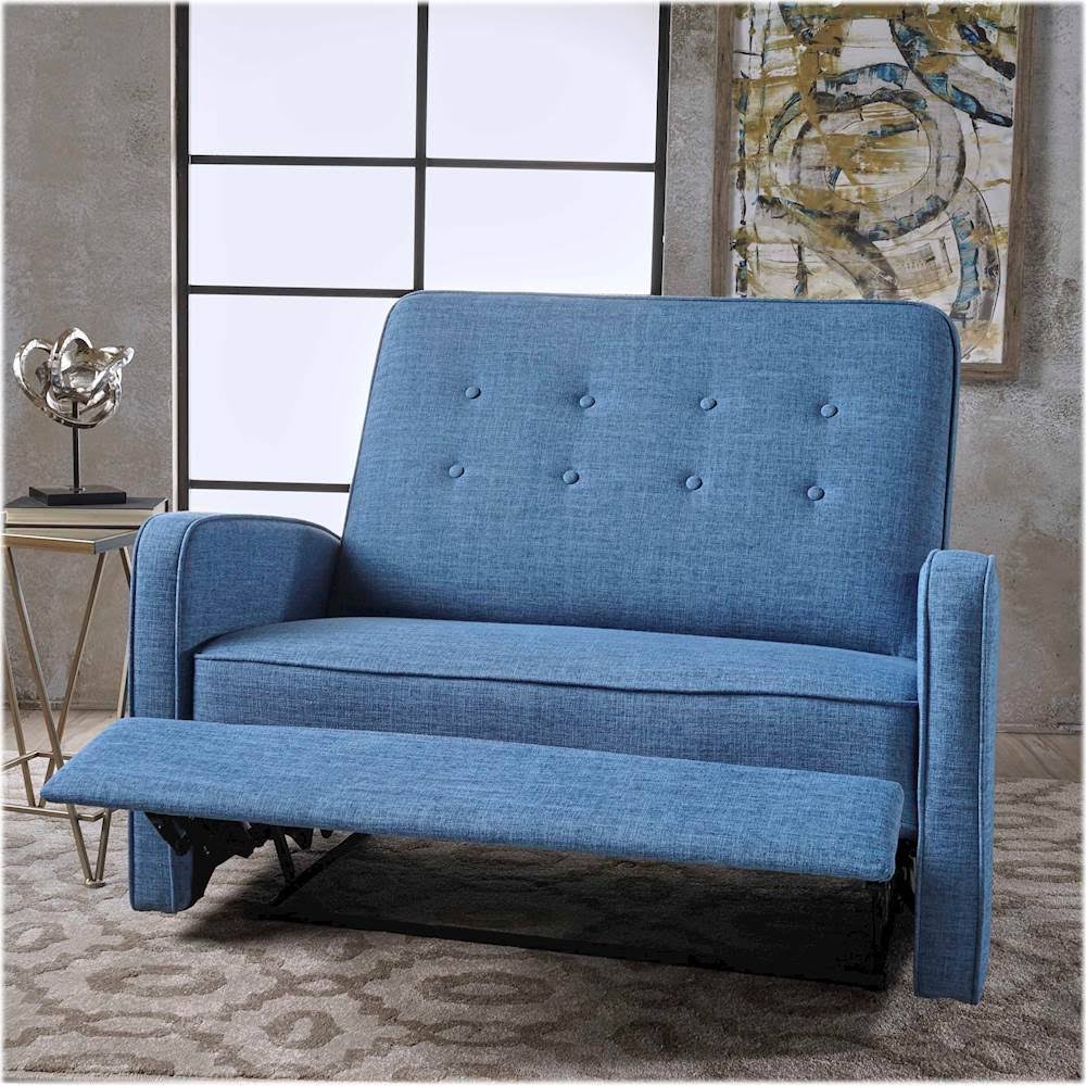 Muted Blue and Black Reclining Loveseat D54271