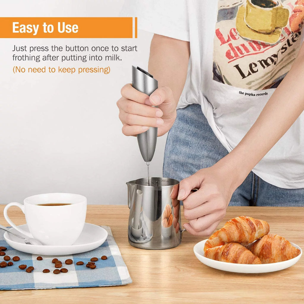 Handheld Battery Operated Milk Frother with Stainless Steel Whisk and Stand Y593225