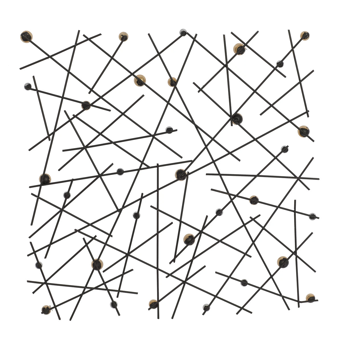 Black Metal Hanging Wall Art Décor with Silver and Bronze Beads 24"W x 24"H R625