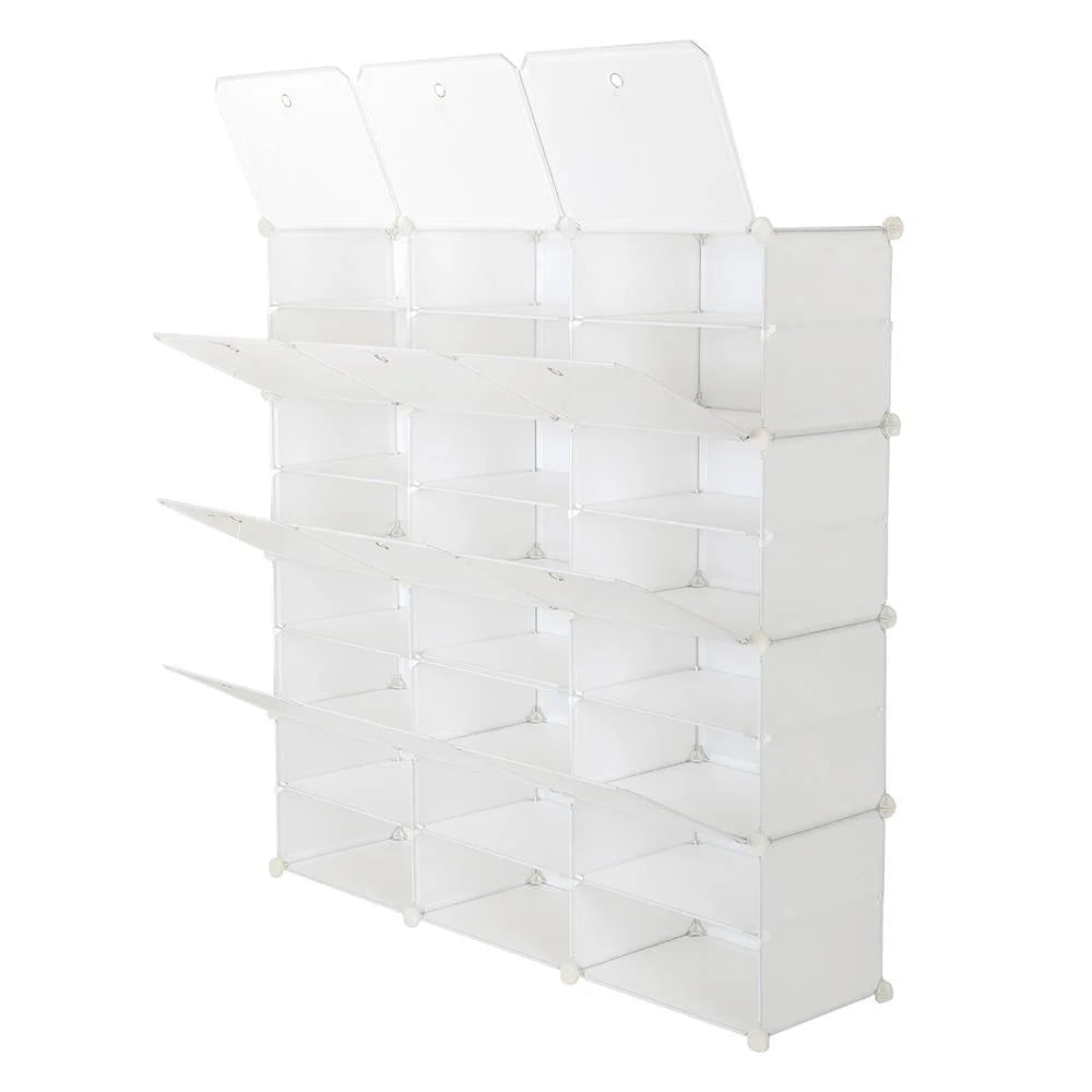 12 Cubes Stackable Shoe Storage Cabinet 8 Tiers White K32778