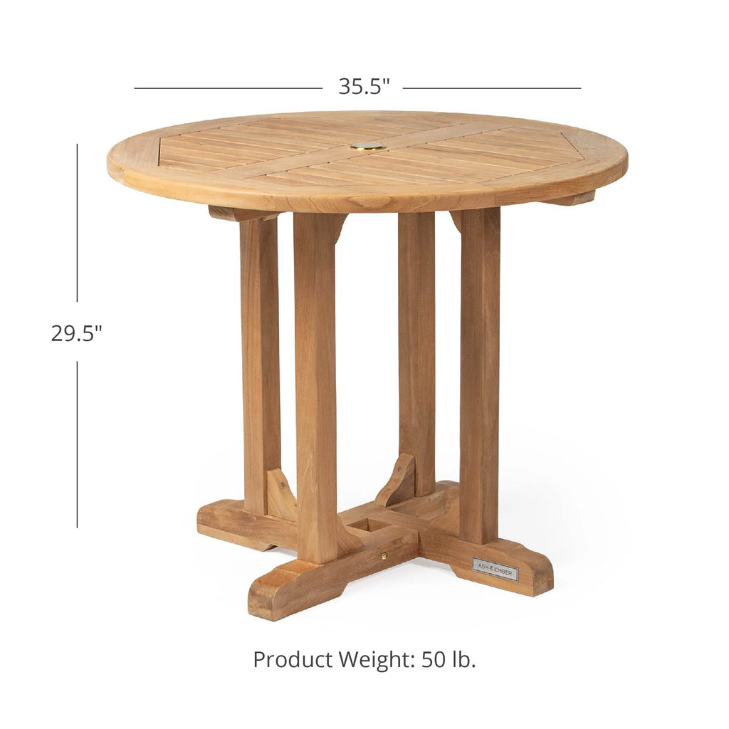 Grade A Teak 35" Round Solid Wood Dining Table with Umbrella Hole S70477