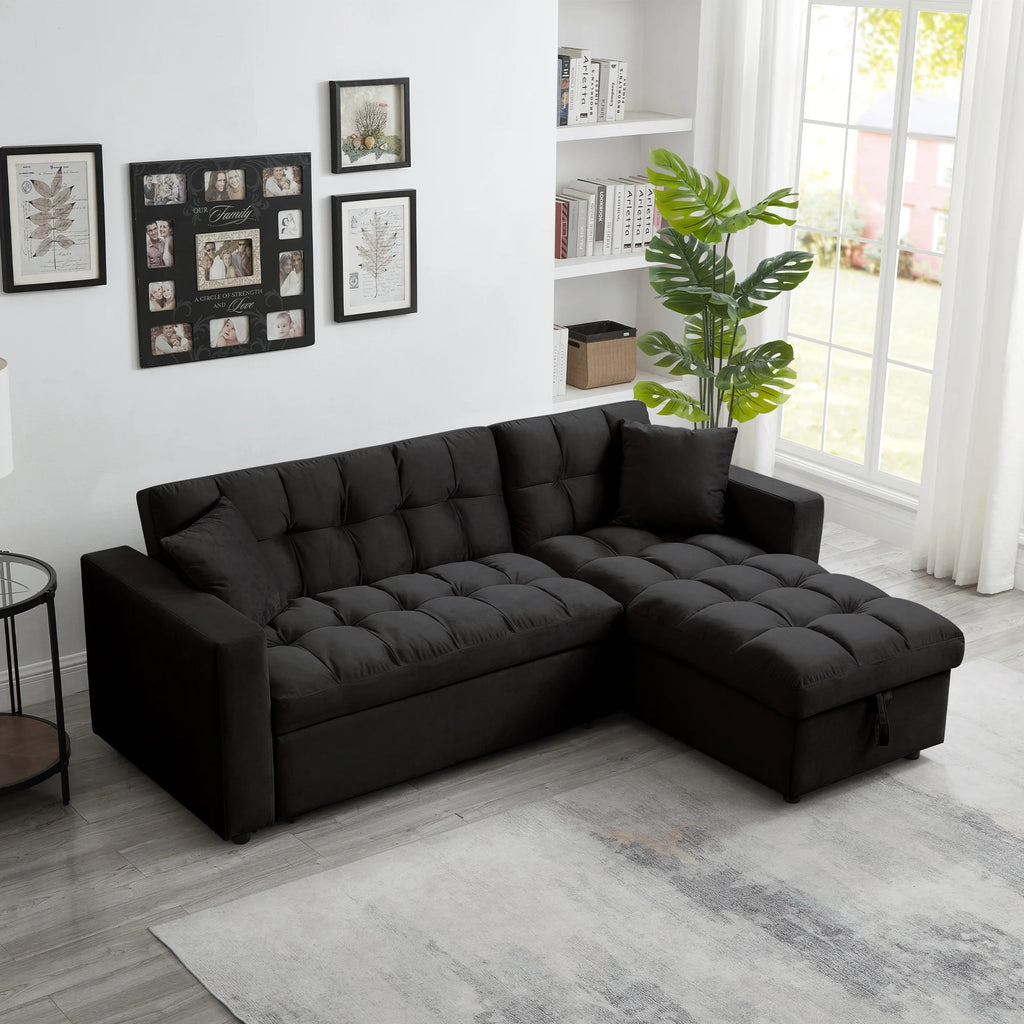 Velvet L Shaped Sleeper Sofa with Storage Chaise N420