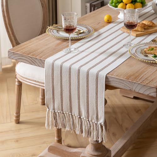 Cotton and Linen Woven Table Runner with Tassels I7755