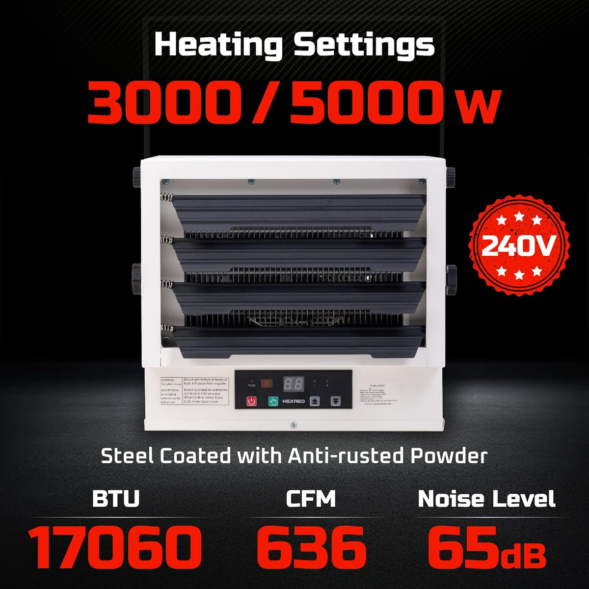 5000W 240V Hardwire Industrial Garage Heater with Remote J168545