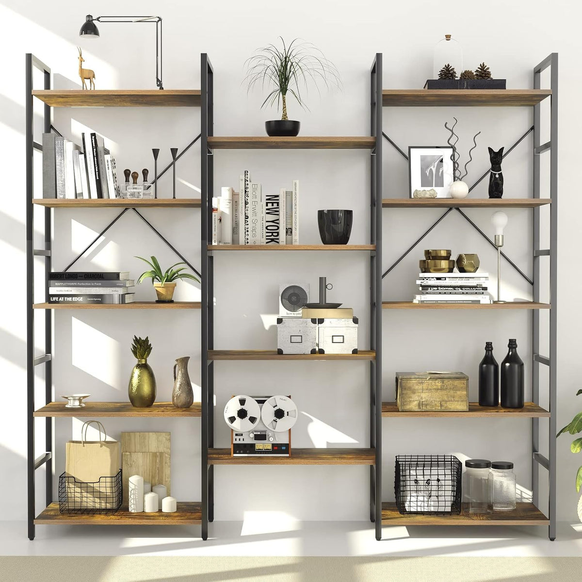 5-Tier Wood and Metal Bookshelf Y5605