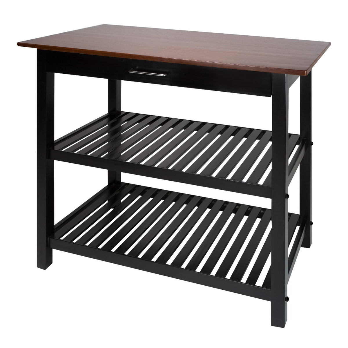 Solid Wood Kitchen Island Walnut Top Black Base I165872