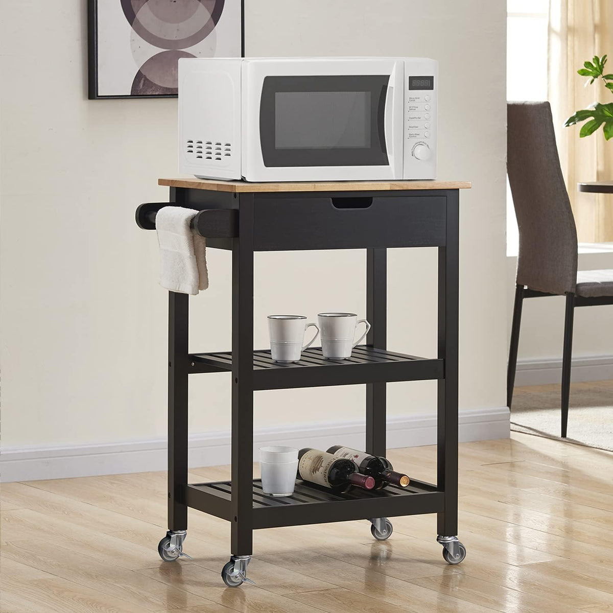 Black Kitchen Cart with Wheels B550