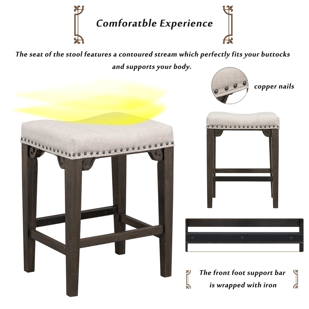3-Piece Solid Wood Counter Height Dining Set with 2 Saddle Stools Q3491