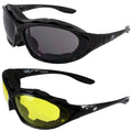 2 Pairs Padded Motorcycle Glasses Convertible to Goggles Shatterproof UV400 Black P4701
