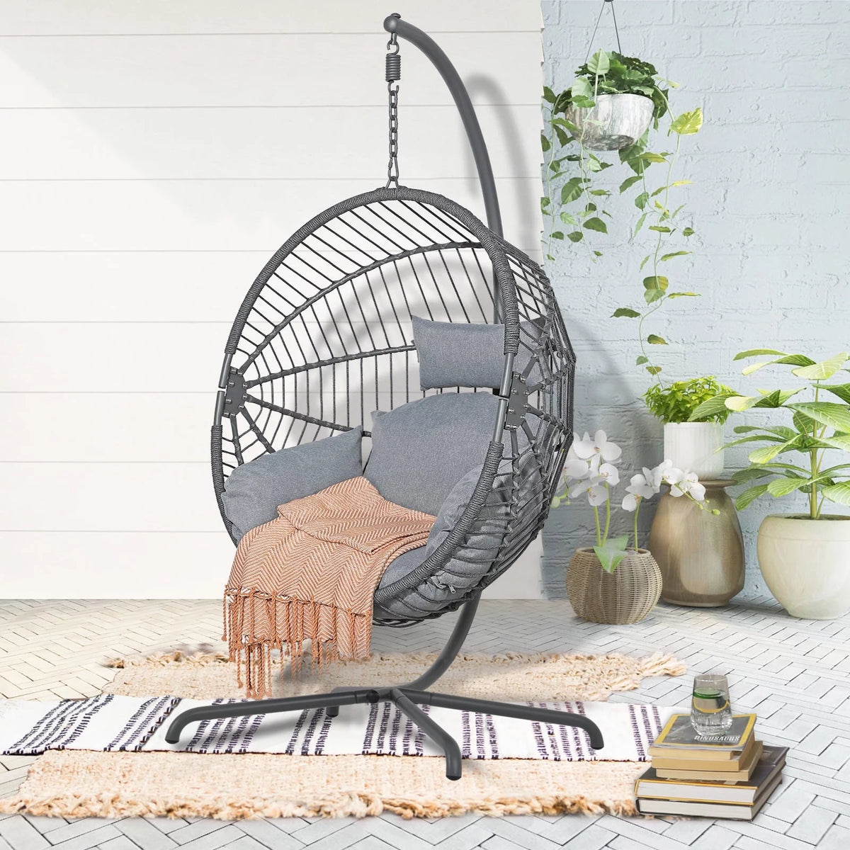 Oversized Dark Gray Hammock Chair with Stand W497