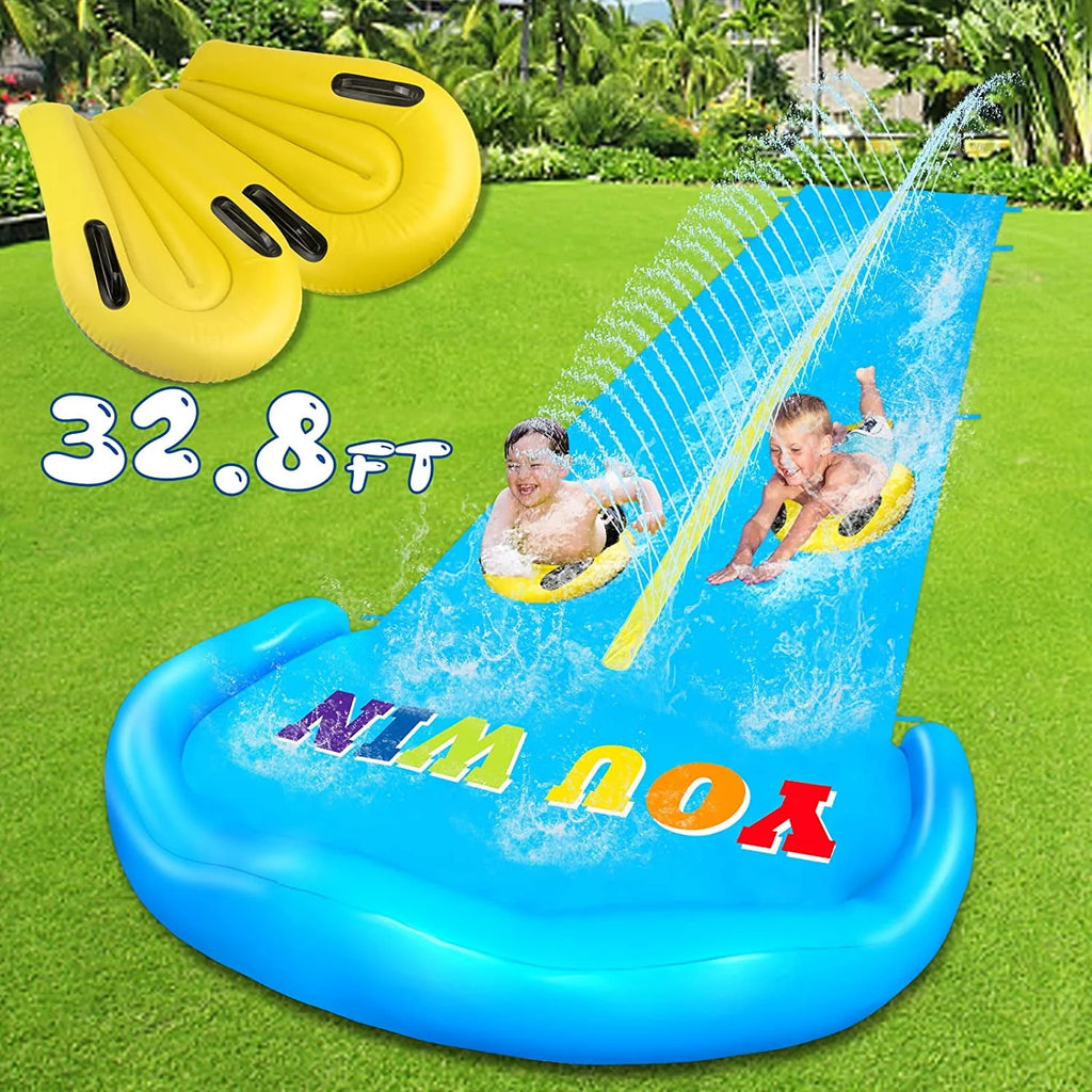 32.8FT Inflatable Water Slide with 2 Racing Lanes J3730
