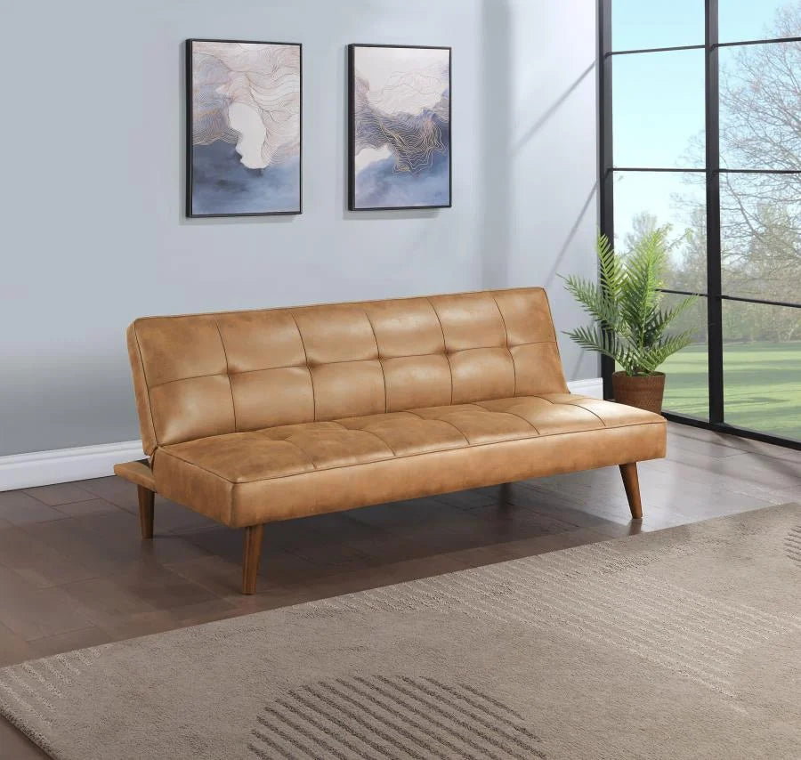 Saddle Brown Faux Leather Tufted Convertible Sofa Bed V622