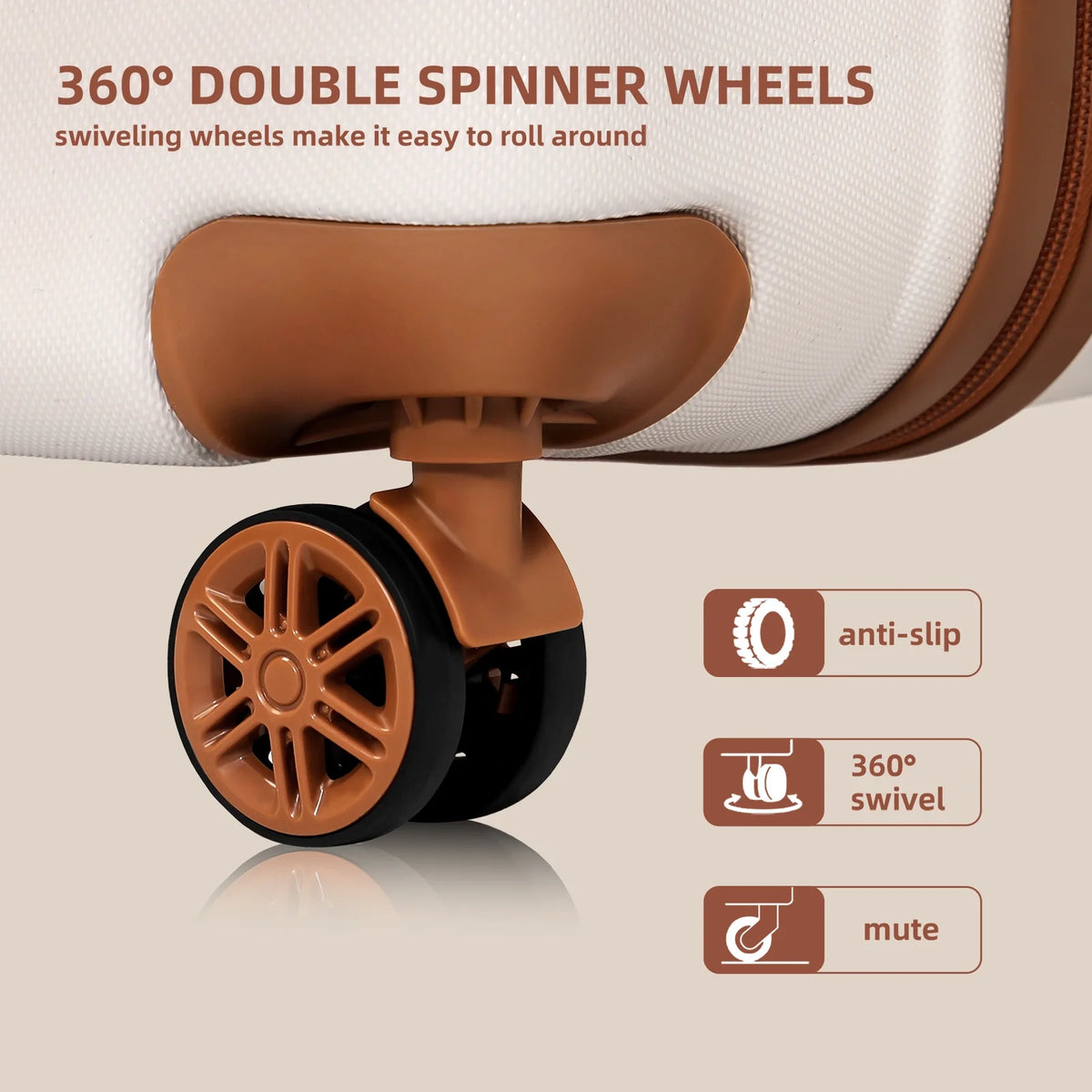 3 Piece Expandable ABS Hardshell Luggage Set Spinner Wheel Suitcase TSA Lock White Brown 20/24/28 Inch P5975