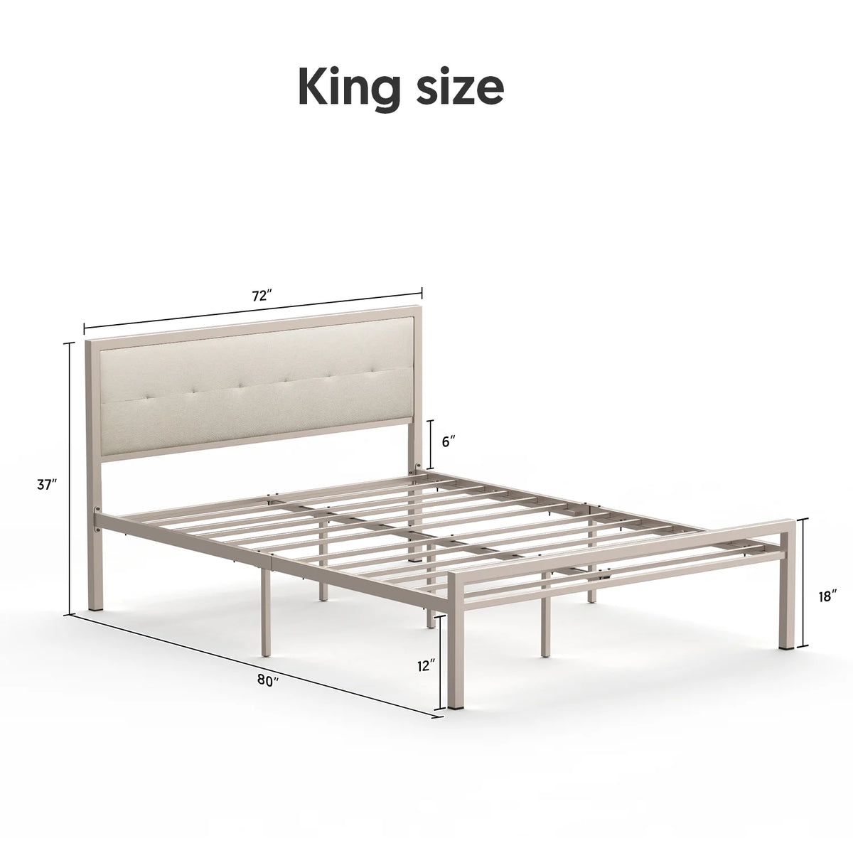 Queen Size Steel Platform Bed Frame with Fabric Headboard M158347