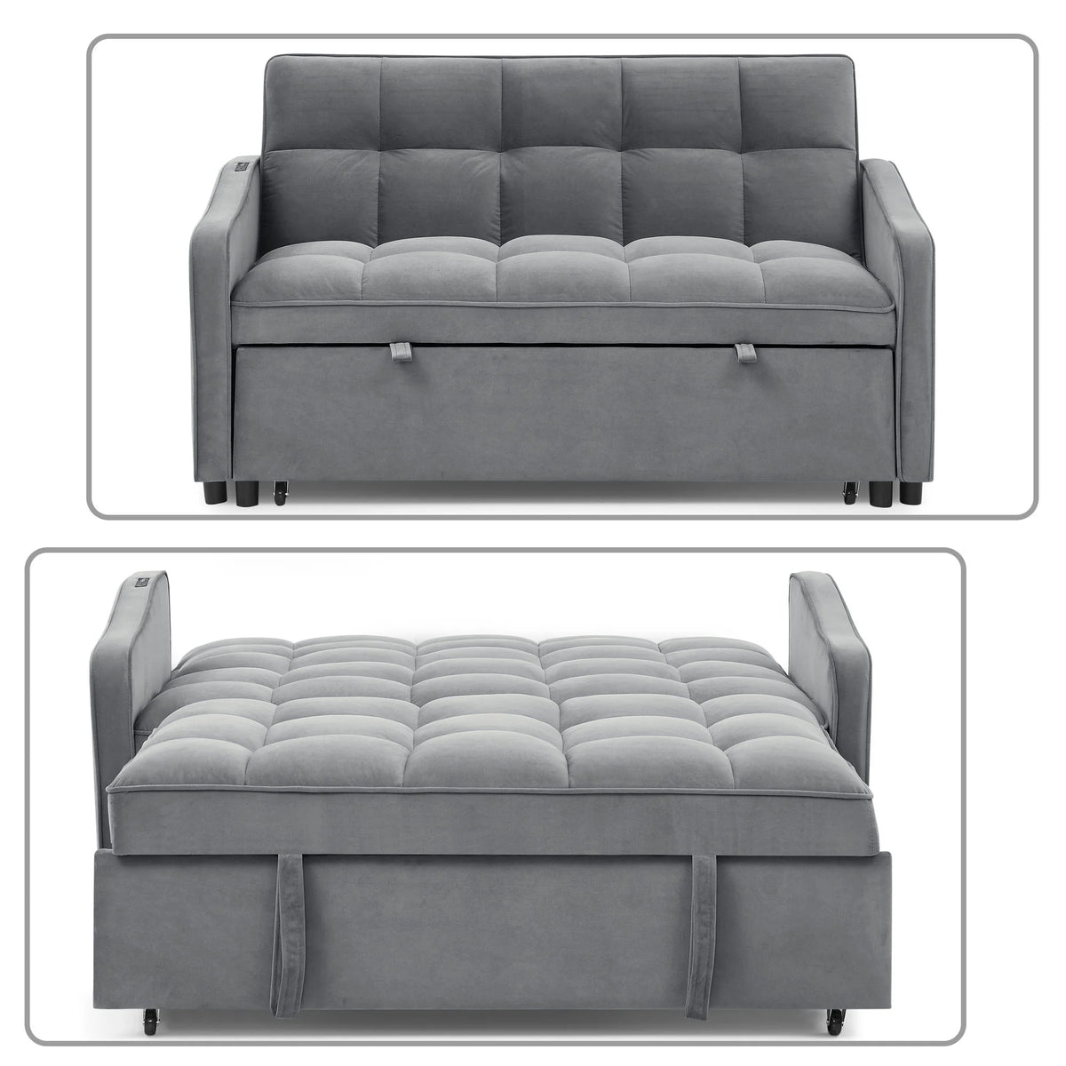 Grey Velvet 2-Seater Sofa Bed D9169