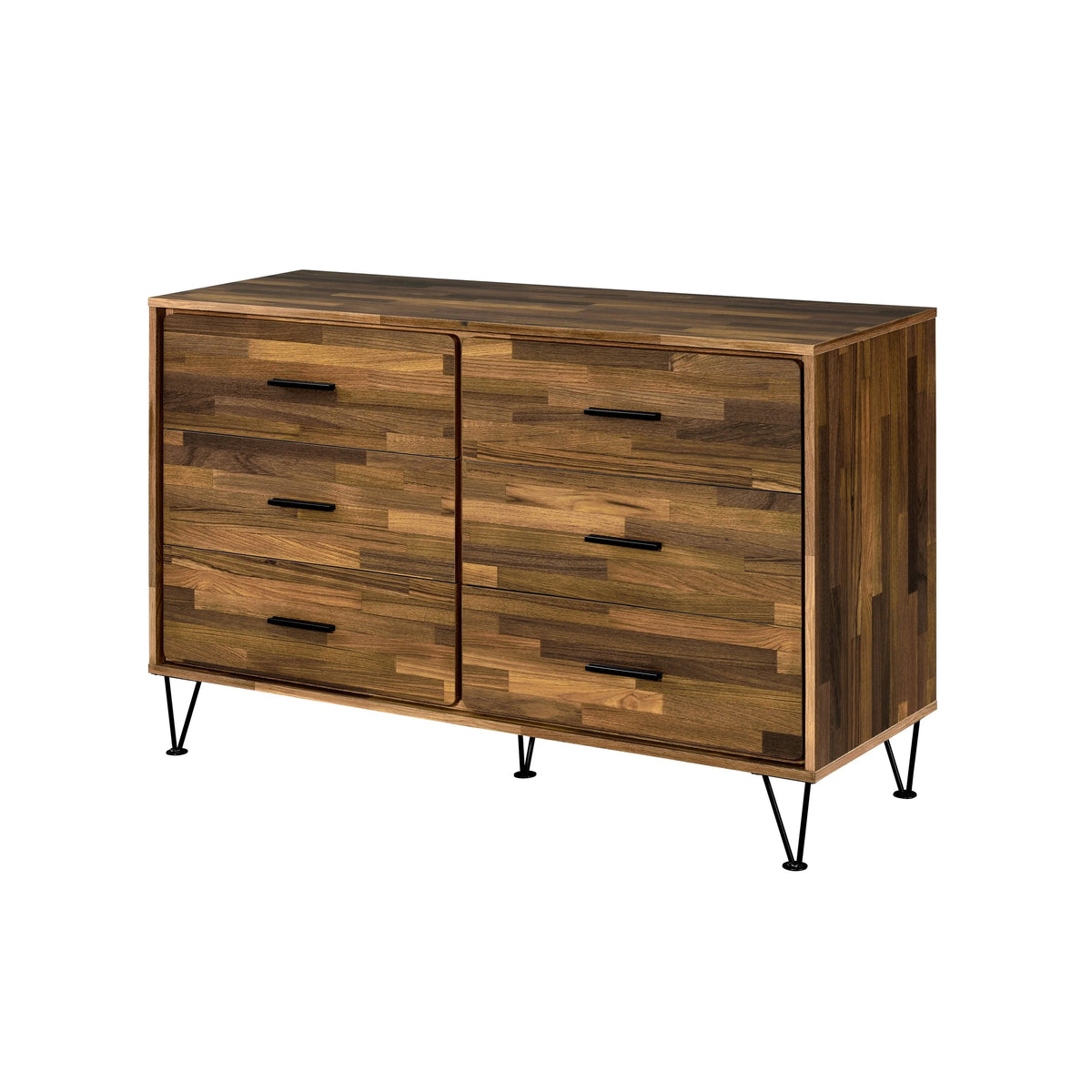 Walnut Finish 6-Drawer Dresser with Hairpin Legs L3222
