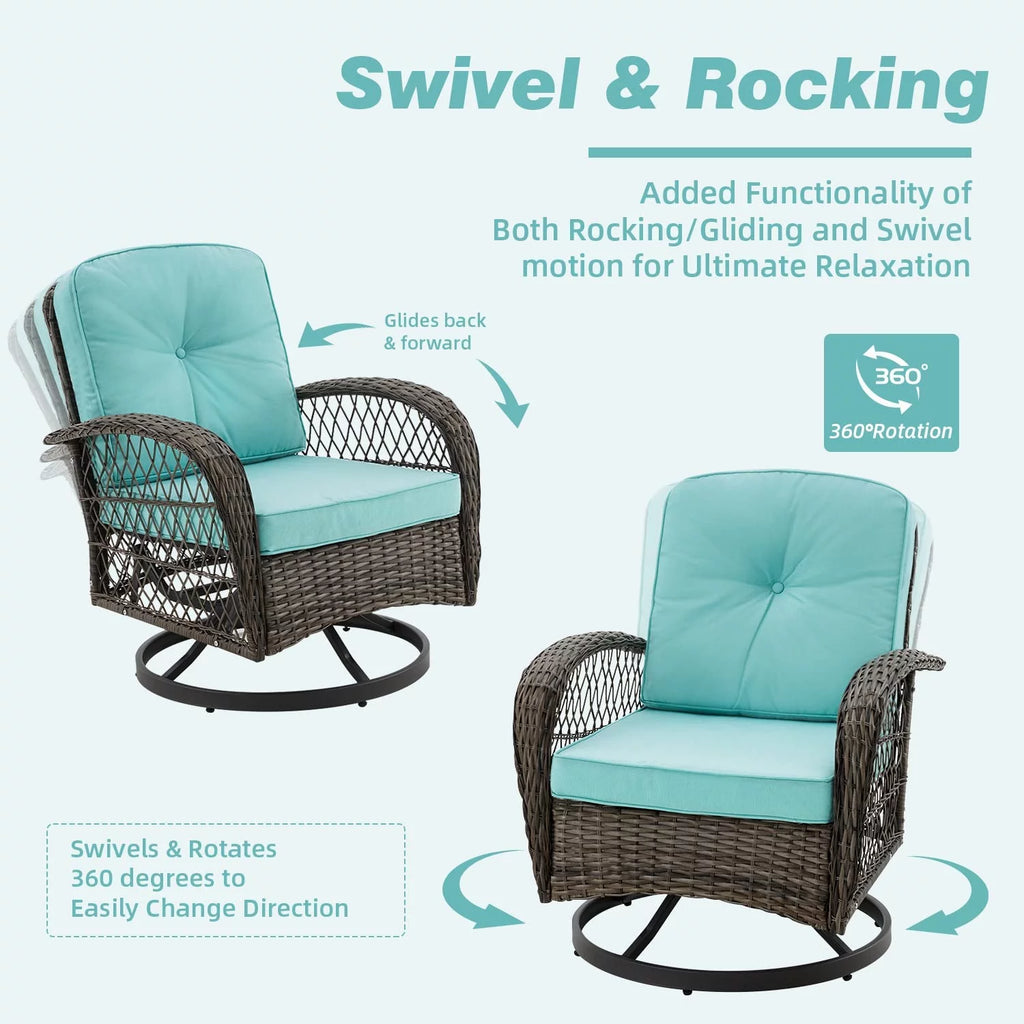 Outdoor Swivel Glider Wicker Patio Bistro Set with Cushions and Glass Table R2035