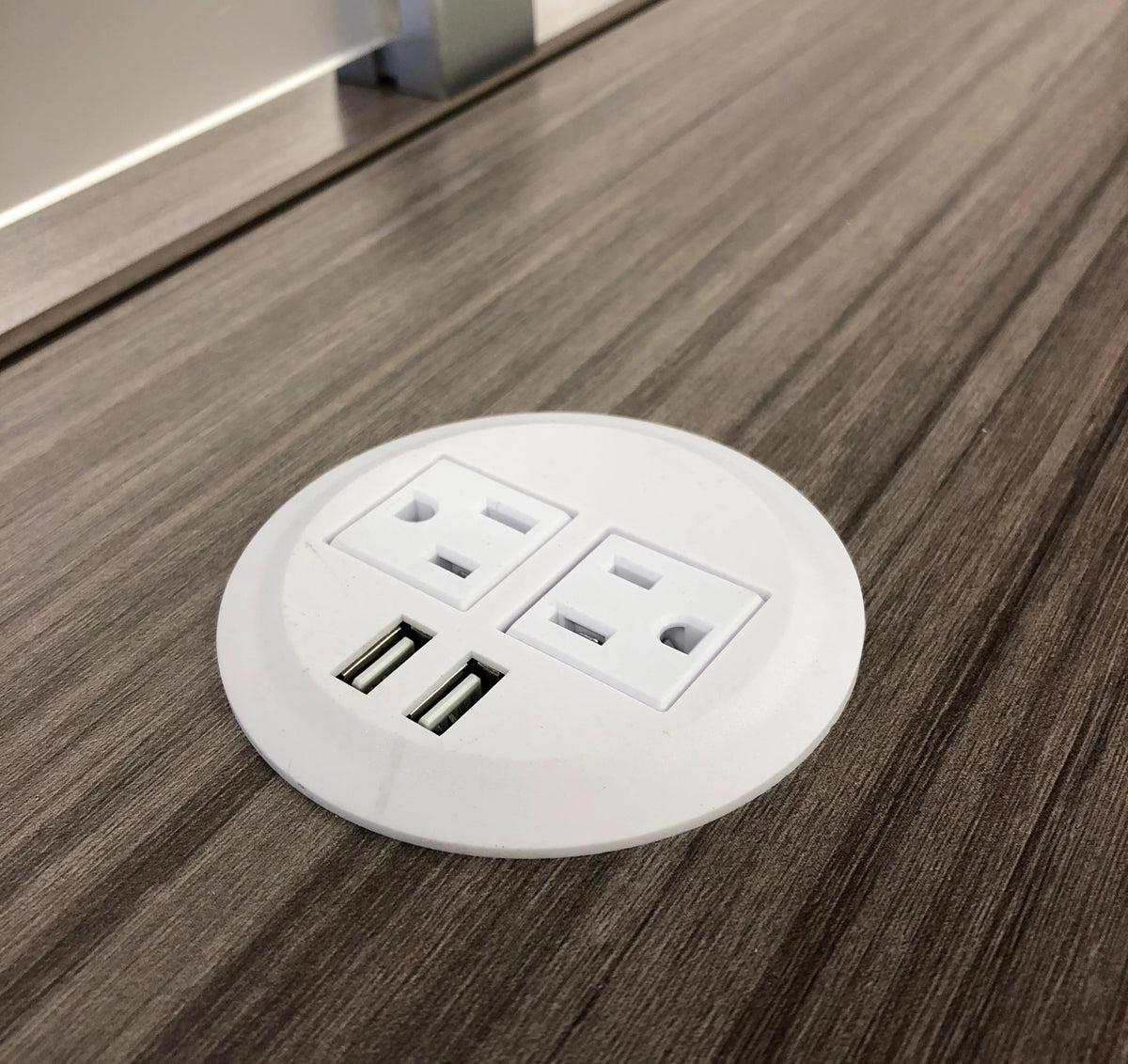 White Power Grommet with 2 AC Outlets 2 USB Ports B9162