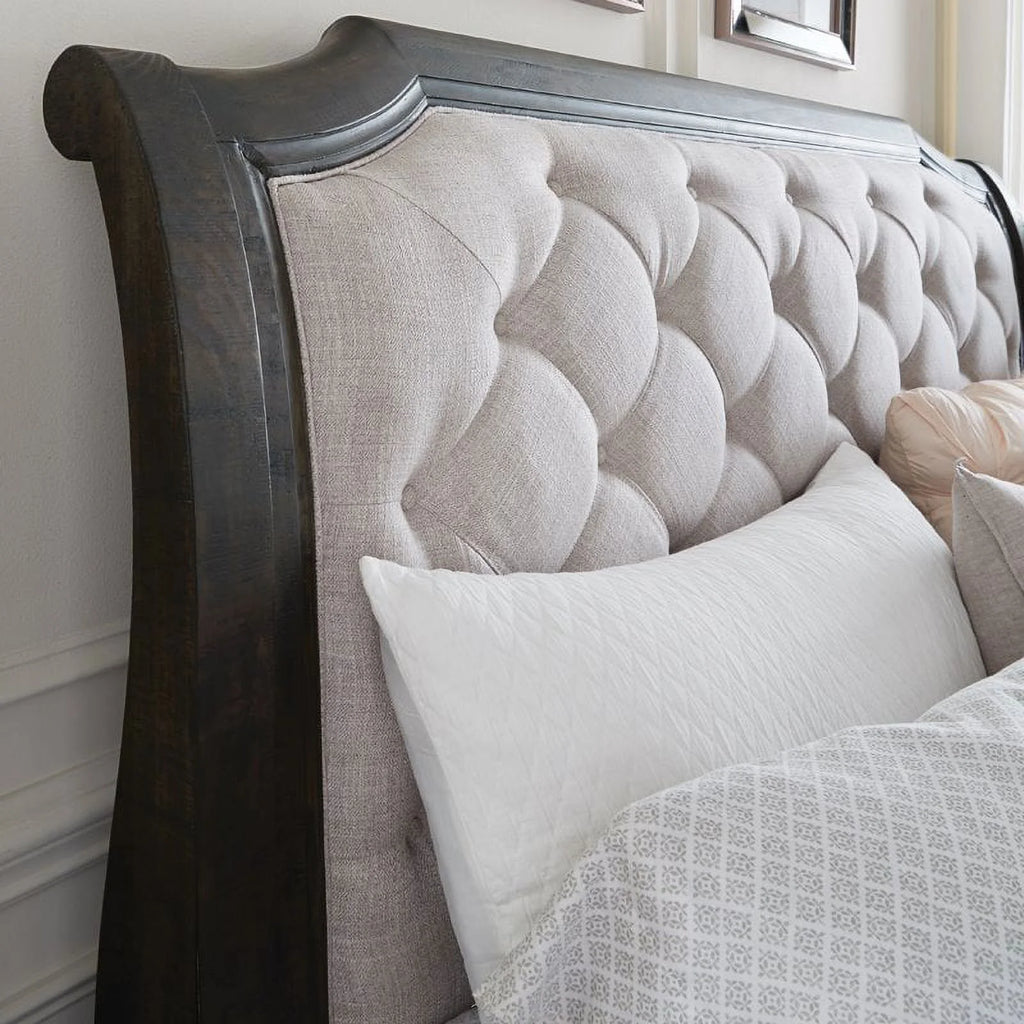 King Sleigh Headboard in White & Espresso T9856