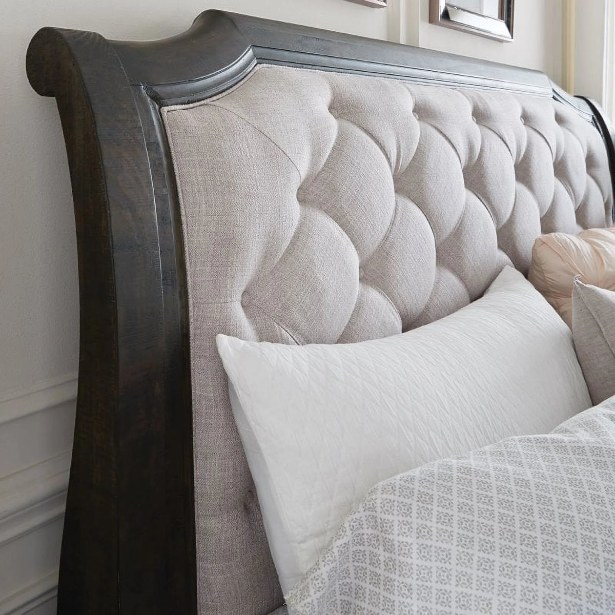 King Sleigh Headboard in White & Espresso T9856