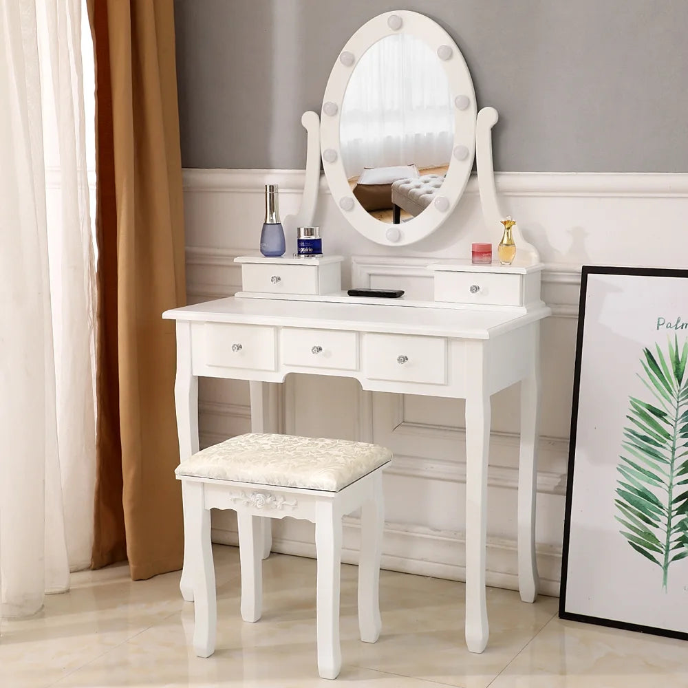 White 5 Drawer Dressing Table A9878