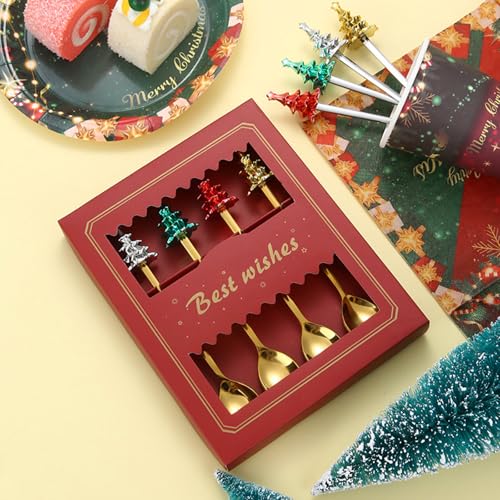 4Pcs Christmas Spoons Stainless Steel Gold O398