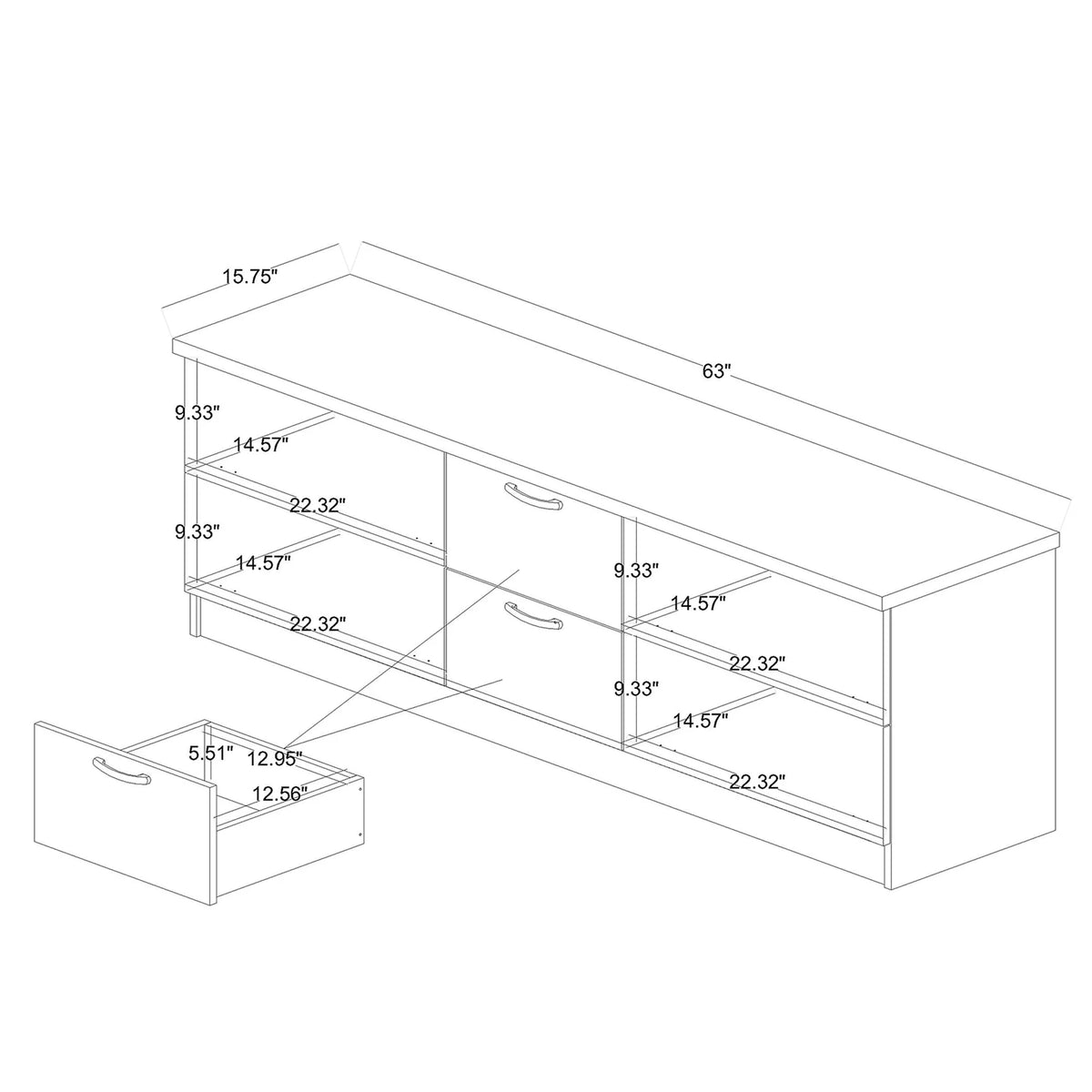 Oak Brown Finished Wood 2-Drawer TV Stand C570
