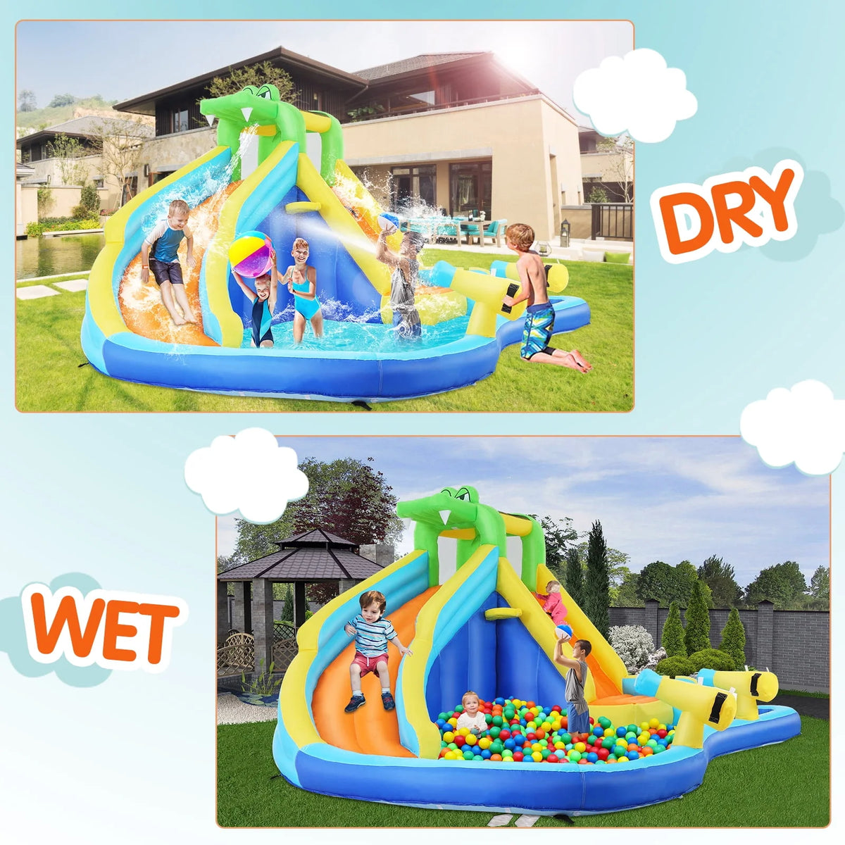 Inflatable Bounce House with Water Slide and Air Blower G91367