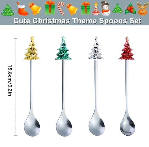 4Pcs Christmas Spoons Stainless Steel Gold O398