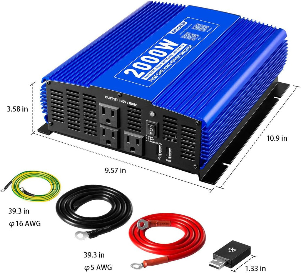 3000W Pure Sine Wave Power Inverter 12V DC to 110V AC with 4 AC Outlets 2 USB Ports P297745