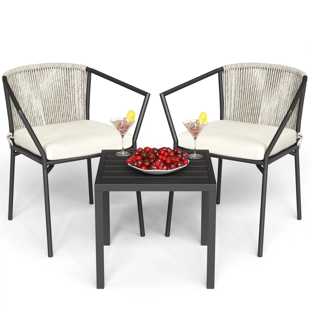3-Piece Outdoor Wicker Bistro Set with Cushions G9389