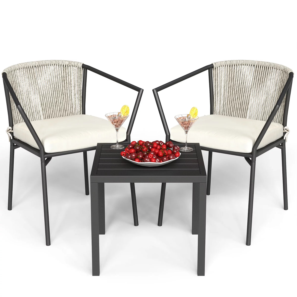 3-Piece Outdoor Wicker Bistro Set with Cushions G9389