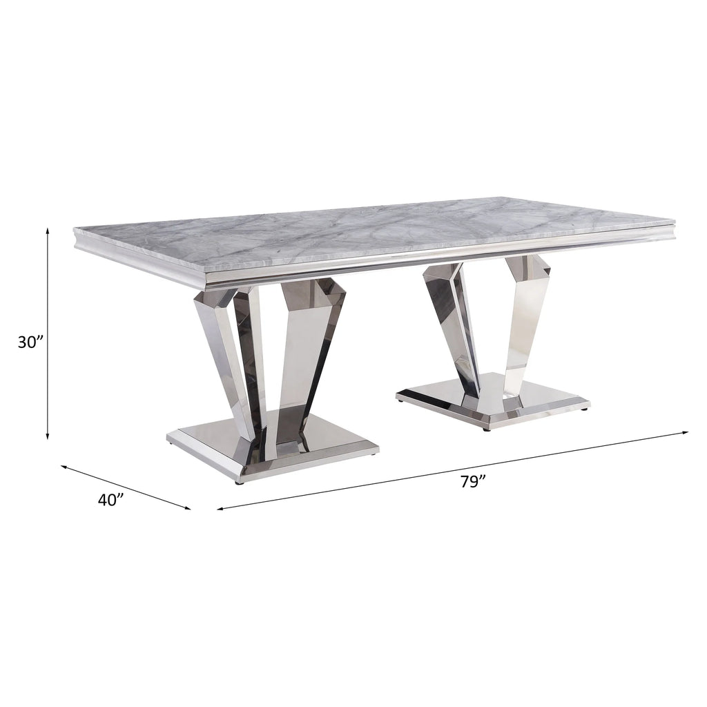 Light Gray Mirrored Silver Dining Table Q437028