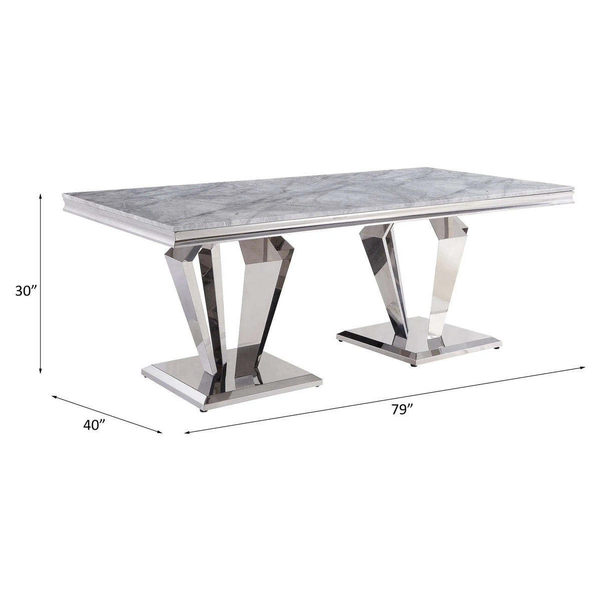 Light Gray Mirrored Silver Dining Table Q437028