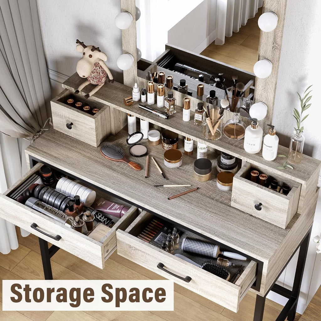 Grey Makeup Vanity Table with 4 Drawers Y560