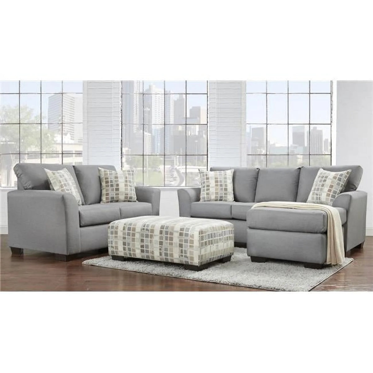 Gray 2 Piece Sofa Sectional with Reversible Chaise & Loveseat Set S32558